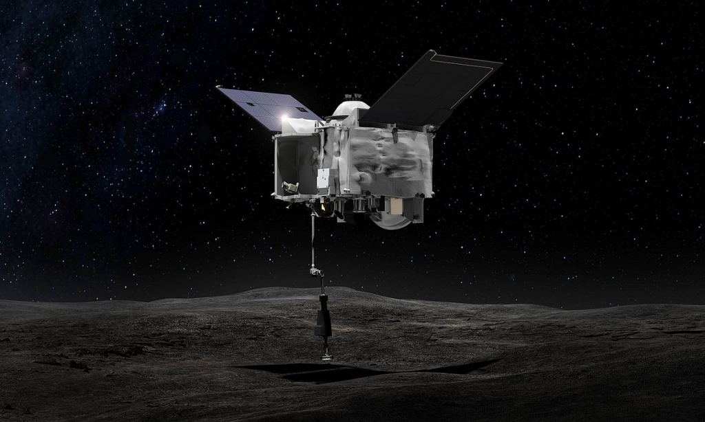 vue artiste osiris-rex recoltant echantillon